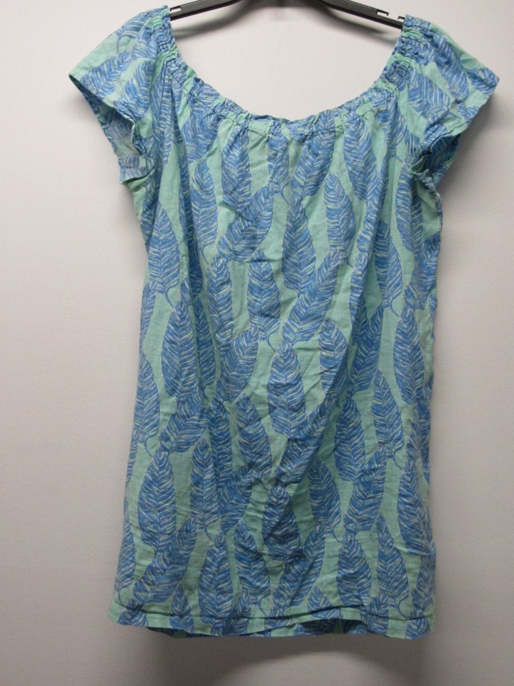 Vineyard Vines Linen Blend Off Shoulder Mini Dress Sz L Beach Hawaii Palm Print - Picture 2 of 4